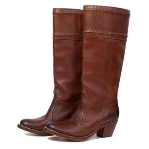 Frye Jane White Stitch Leather Heeled Boots Size 8